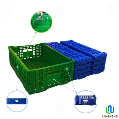 Supermarket Collapsible Hard Plastic Storage Crates 34L Foldable Vegetable Crates With Holes