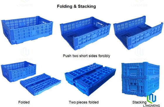 Supermarket Collapsible Hard Plastic Storage Crates 34L Foldable Vegetable Crates With Holes
