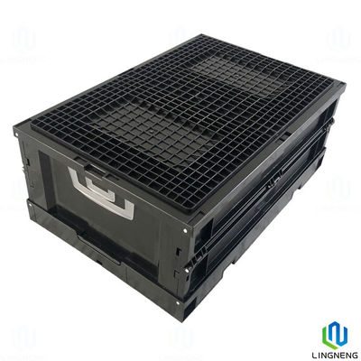 46L Blue Folding Crate Box Plastic Storage Stackable Bins Without Lid