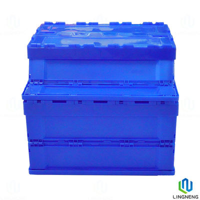 62 Ltr Blue Plastic Folding Crate Box , Collapsible Plastic Storage Containers