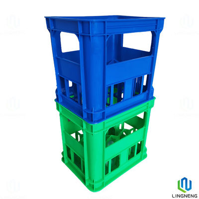 Stackable Plastic Milk Bottle Crates , Rectangle Beer Bottle Plastic Crates With Handle